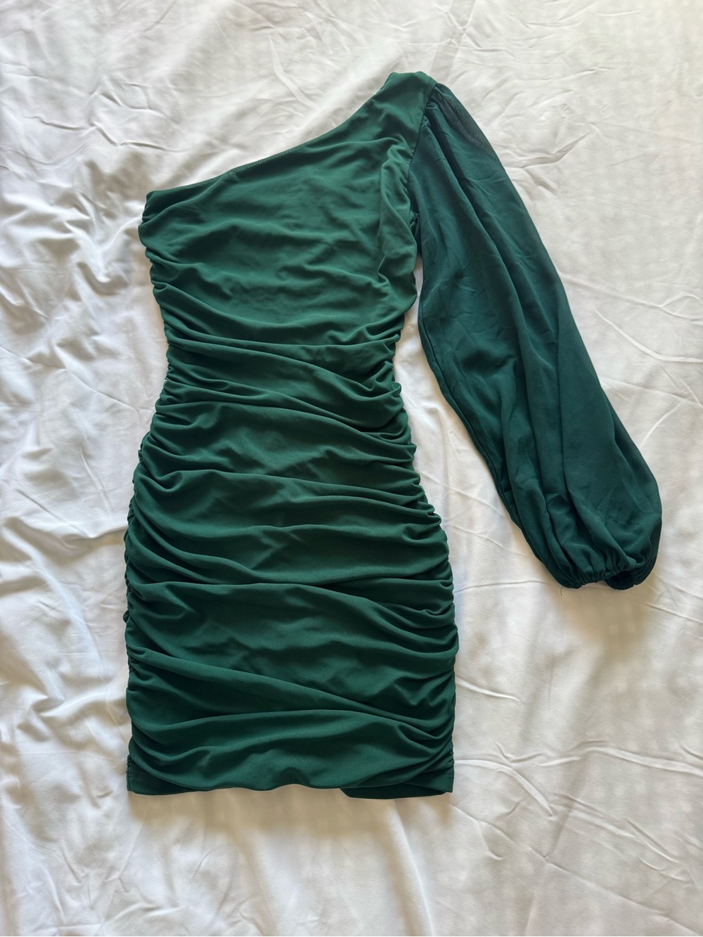 Hello Molly Emerald One-Shoulder Ruched Mini Dress